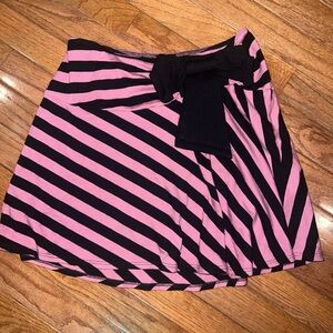 Pink and Black Skater Mini Skirt with Tie Front